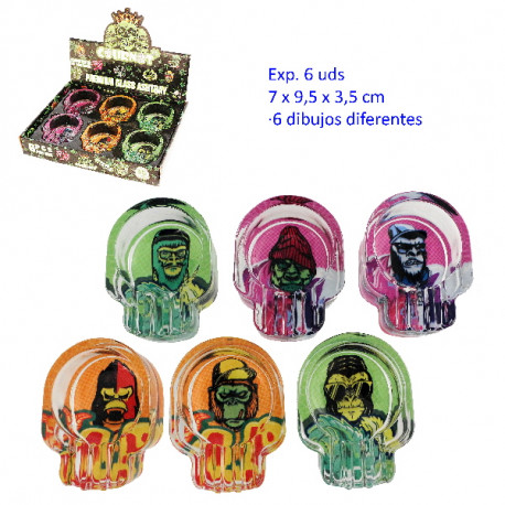 1T. Expositor con 6 ceniceros de cristal skull