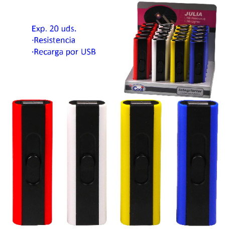 3T. Expositor con 20 encendedores de resistencia «COOL Julia». Recarga por USB.