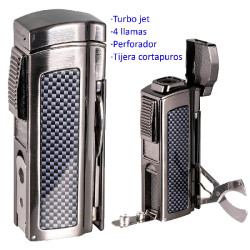 3T. Encendedor turbo jet «PASSATORE» 4 llamas c/cortapuros y tijeras