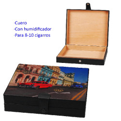 3T. Humidor de cuero «CUBA» con humidificador para 8-10 cigarros