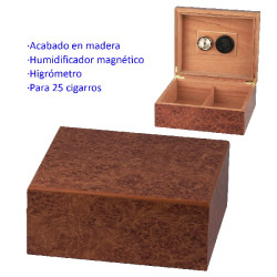 3T. Humidor acabado madera para 25 cigarros con humidificador/imán, higrómetro