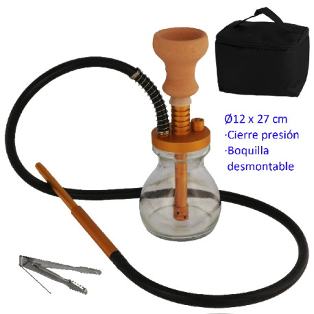 5T. 27 cm Shisha dorada de aluminio con base de cristal