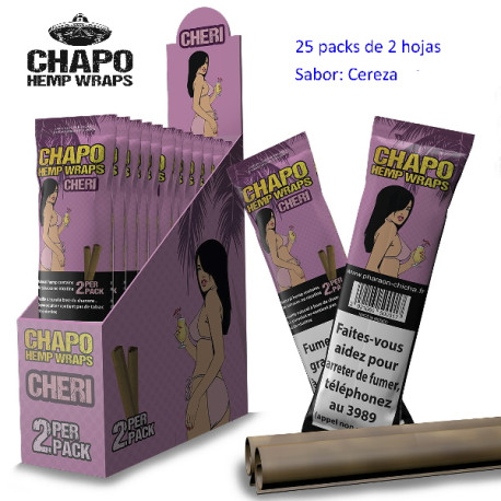 3T. «El Chapo» Hemp Wrap Cherry Exp. 25 packs de 2 hojas  de papel aromatizado