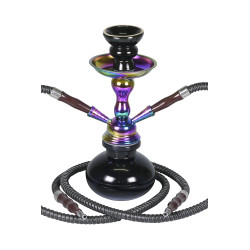 3T. 25 cm. Black glass Shisha «Rainbow» and iridiscent body, with 2 hoses