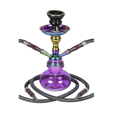 3T. 25 cm. Shisha «Rainbow» cristal púrpura y cuerpo iridiscente, con 2 mangueras