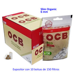 4T. Filtros «OCB» Slim Orgánicos 6 mm Expositor con 10 bolsas de 150 filtros