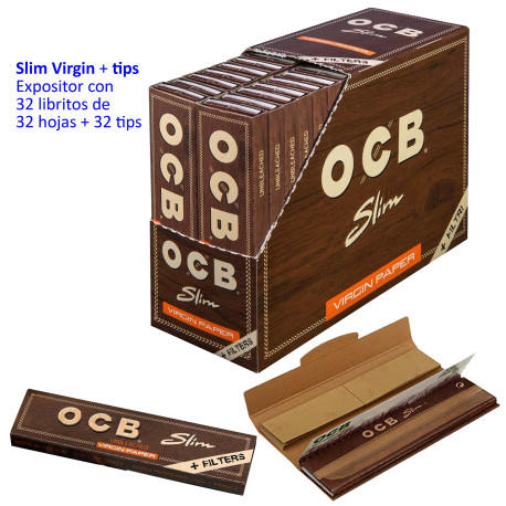 4T. «OCB» slim virgin + Tips Expositor 32 libritos de 32 hojas + 32 tips