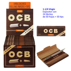 4T. «OCB» 1.1/4 virgin + Tips Expositor 24 libritos de 50 hojas + 50 tips