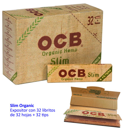4T. «OCB» slim Organic + Tips Expositor 32 libritos de 32 hojas + 32 tips