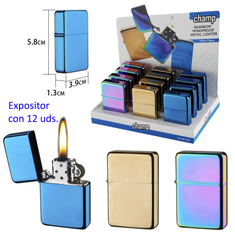 3T. Expositor con 12 encendedores piedra «Champ» Rainbow