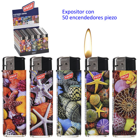 3T. Expositor con 50 encendedores piezo «Prof» Shellfish