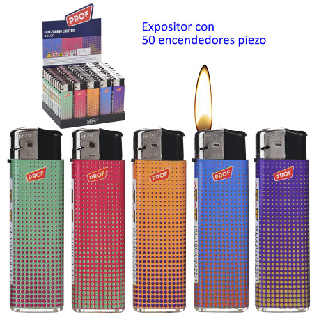 3T. Expositor con 50 encendedores piezo «Prof» Color