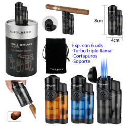 3T. Expositor con 6 encendedores turbo «Silver Match» Edimburgo