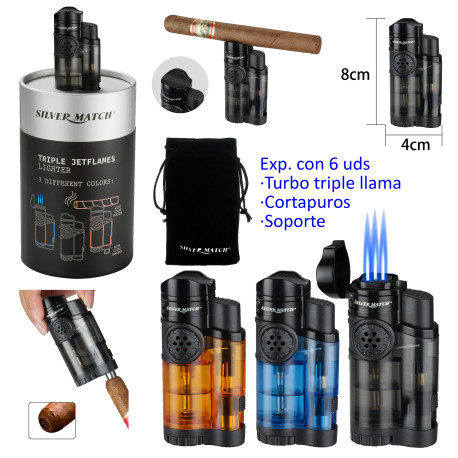 3T. Expositor con 6 encendedores turbo «Silver Match» Edimburgo