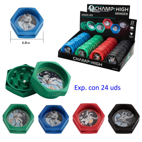 3T. Ø 6,8 cm. Expositor con 24 Grinders acrílicos «Champ-High» space life