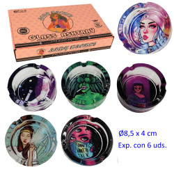 1T. Expositor con 6 ceniceros de cristal Ø8,5 cm