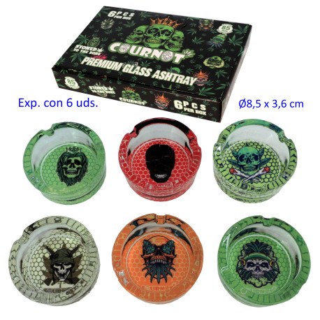 1T. Expositor con 6 ceniceros de cristal Ø8,5 cm