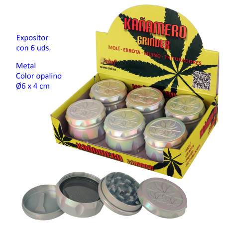 1T. Ø 6 cm. Expositor con 6 trituradores (grinders) «Kañamero» 4 partes