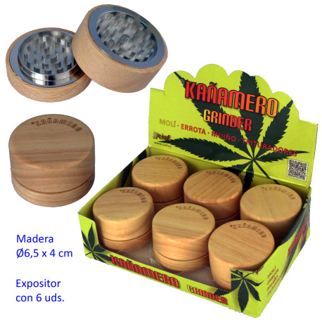 1T. Ø 6,5 cm. Expositor con 6 trituradores (grinders) «Kañamero» 2 partes