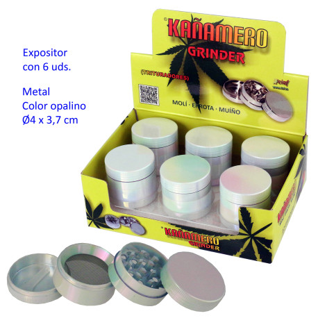 1T. Ø 4 cm. Expositor con 6 trituradores (grinders) «Kañamero» 4 partes