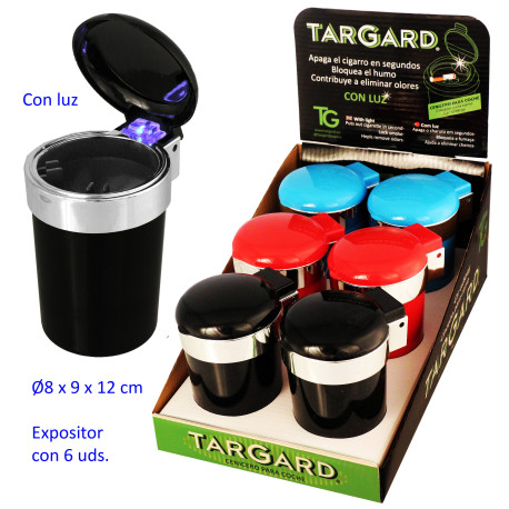 1T. Expositor con 6 ceniceros para coche con tapa y luz colores surtidos