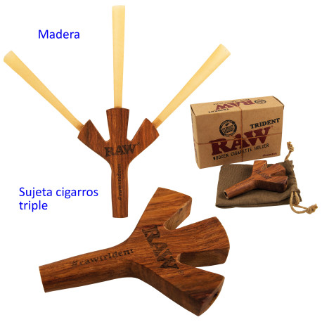 4T. «RAW» Sujeta cigarros de madera triple