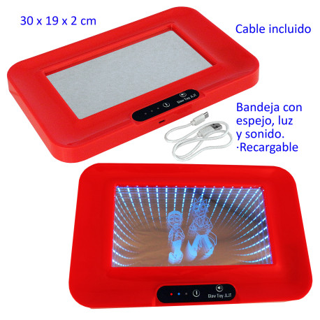 1T. Bandeja para liar 30 x 19 cm con espejo, luz y sonido, recargable