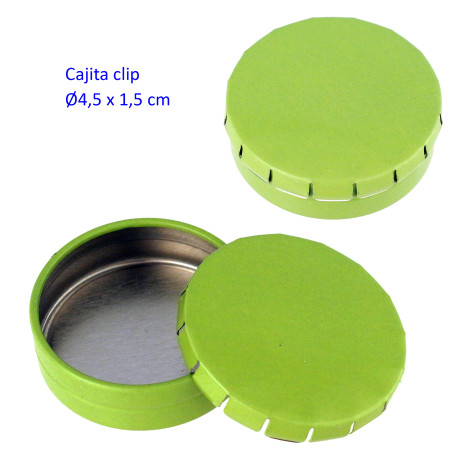 1T. Ø4,5 cm. Cajita metal autocierre «click» verde