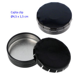 1T. Ø4,5 cm. Cajita metal autocierre «click» negra