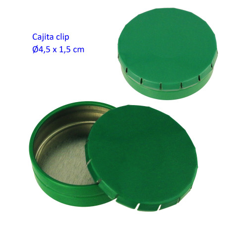 1T. Ø4,5 cm. Cajita metal autocierre «click» verde