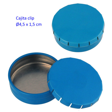 1T. Ø4,5 cm. Cajita metal autocierre «click» azul