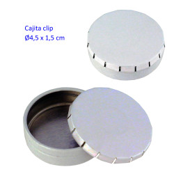 1T. Ø4,5 cm. Cajita metal autocierre «click» blanca