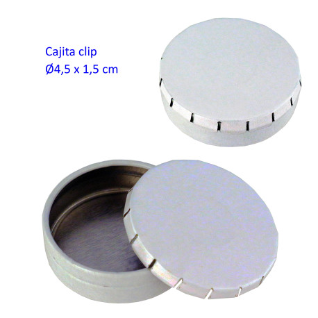 1T. Ø4,5 cm. Cajita metal autocierre «click» blanca