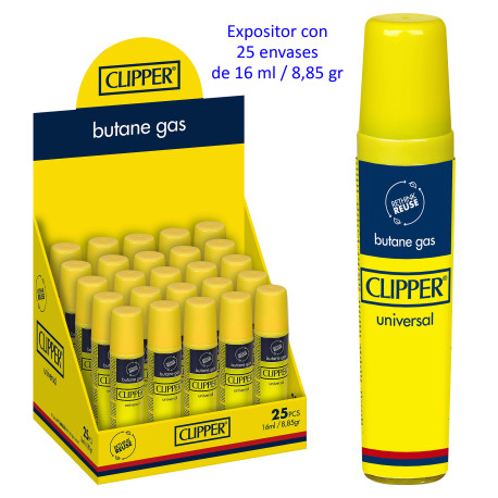 4T. Expositor con 25 envases Gas «Clipper» 16 ml.