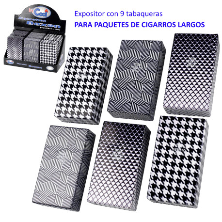 3T. Expositor con 9 tabaqueras acrílicas «COOL» blanco/negro diseños surtidos