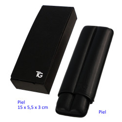 3T. Black Leather 2/15 Cigar Case 2 Cigars