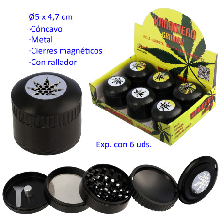 1T. Ø 5 cm. Expositor con 6 trituradores (grinders) «Kañamero» 4 partes