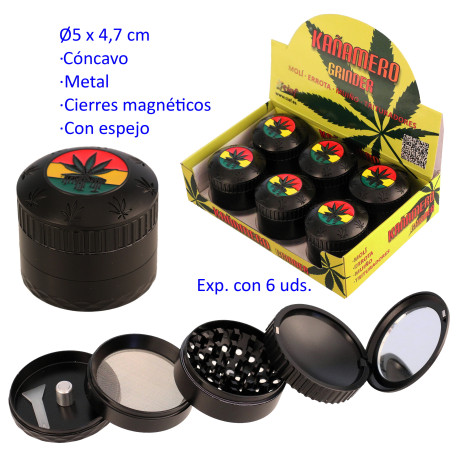 1T. Ø 5 cm. Expositor con 6 trituradores (grinders) «Kañamero» 4 partes