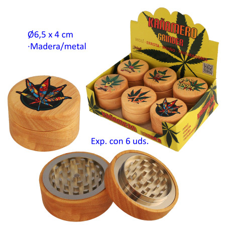 1T. Ø 6,5 cm. Expositor con 6 trituradores (grinders) «Kañamero» 2 partes