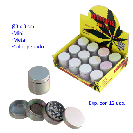 1T. Ø 3 cm. Expositor con 12 trituradores (grinders) «Kañamero» 4 partes