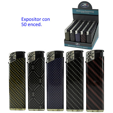 3T. Expositor con 50 encendedores piezo «COOL» Carbon