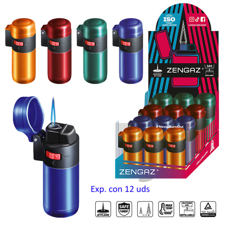 3T. Expositor con 12 encendedores turbo jet «ZL-1 FLAME JET» colores surtidos