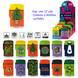 3T. Expositor con 12 encendedores turbo jet «ZL-10 MAXI JET» Cannabis diseños surtidos