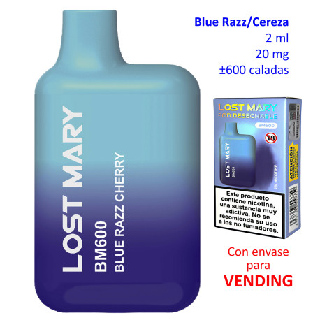 4T. «Elfbar Lost Mary 600» Blue Razz Cherry 20 mg. VENDING Vaper desechable