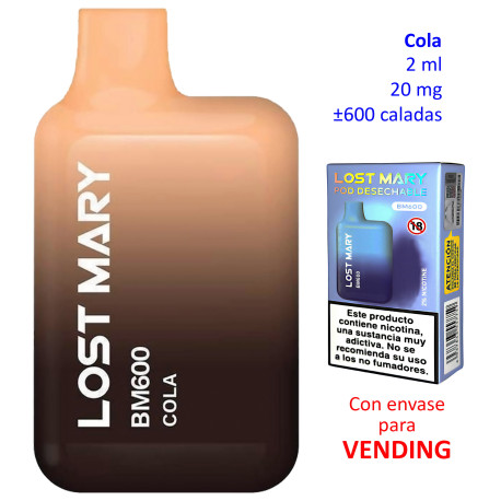 4T. «Elfbar Lost Mary 600» Cola 20 mg. VENDING Vaper desechable