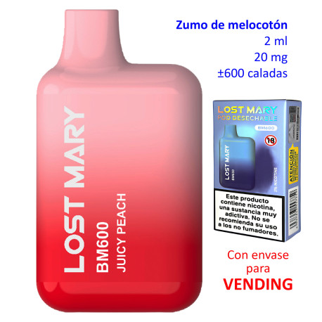 4T. «Elfbar Lost Mary 600» Juicy Peach 20 mg. VENDING Vaper desechable