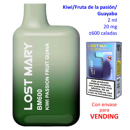 4T. «Elfbar Lost Mary 600» Kiwi Passion fruit Guava 20 mg. VENDING Vaper desechable