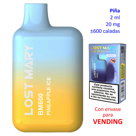 4T. «Elfbar Lost Mary 600» Pineapple Ice 20 mg. VENDING Vaper desechable