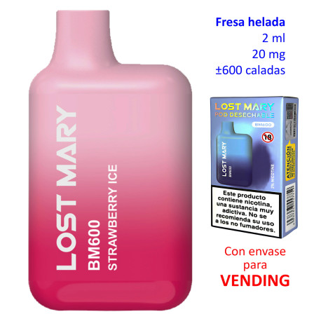 4T. «Elfbar Lost Mary 600» Strawberry Ice 20 mg. VENDING Vaper desechable