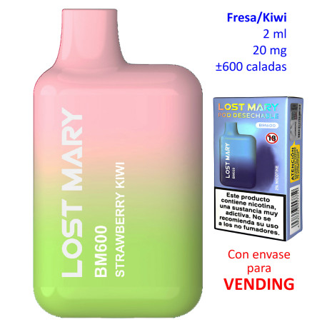 4T. «Elfbar Lost Mary 600» Strawberry Kiwi 20 mg. VENDING Vaper desechable